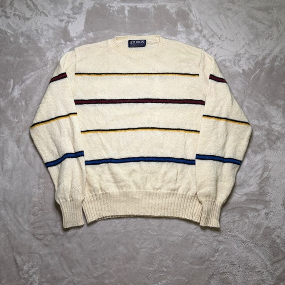Puritan Other - Vtg Puritan Shetland Wool Blend Sweater Size‎ L Striped Crewneck Made in USA